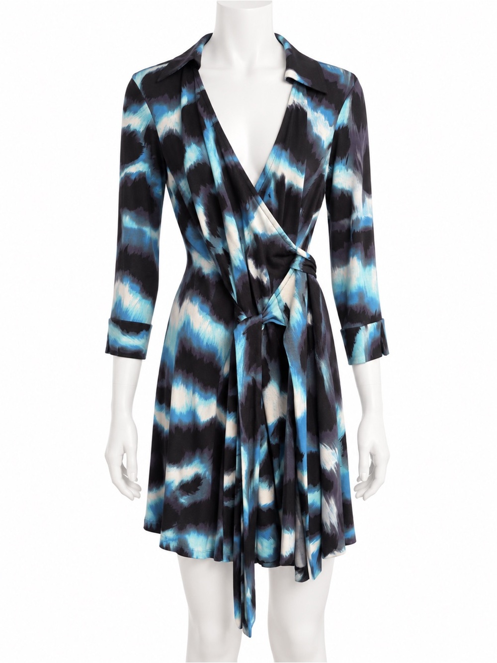 Diane von Furstenberg Lindsey Mini Silk Wrap Dress Blue Black Size 2